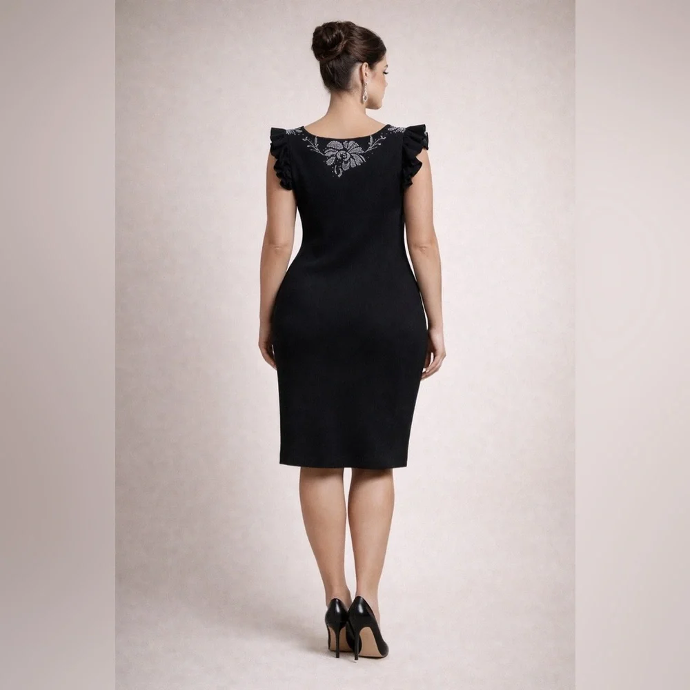 St. John Black Midi Dress with Crystal embellishments - Picture 2 of 7